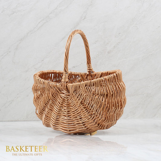 Woven wicker fruit basket with arched handle for get well gifts