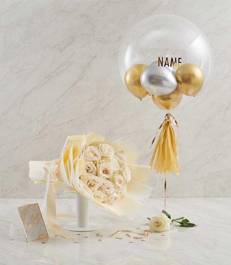 White Flowers Gold Balloon Combo