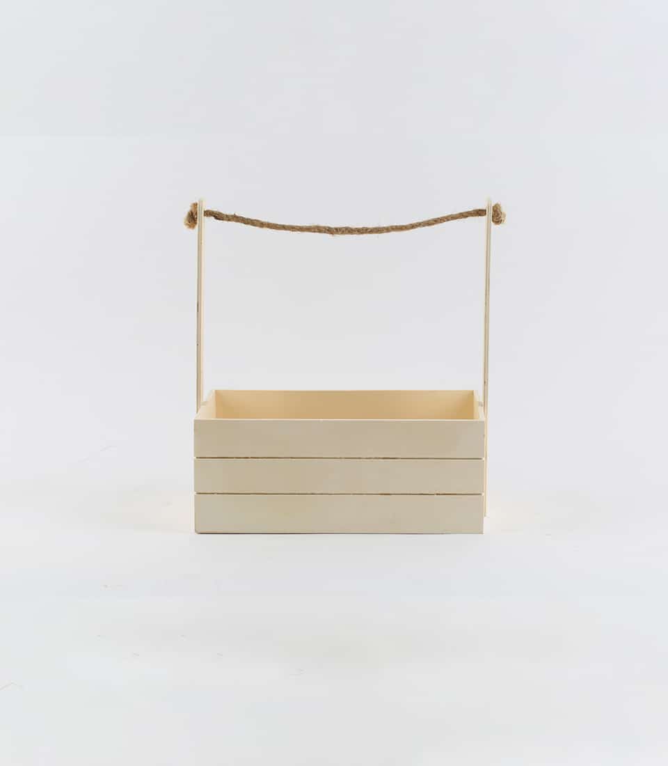 Light wooden crate with rope handle, perfect for custom gift hampers