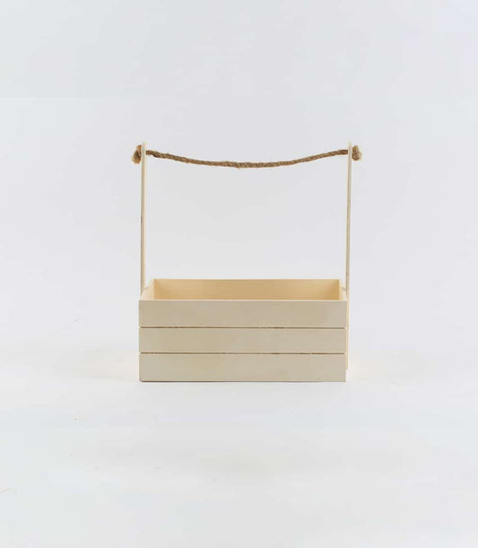 Light wooden crate with rope handle, perfect for custom gift hampers