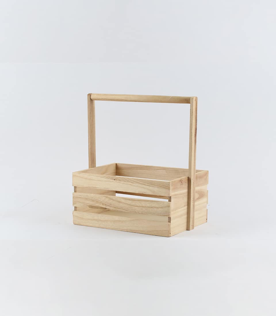 Light natural wood crate with arched handle, ready for custom gift presentation