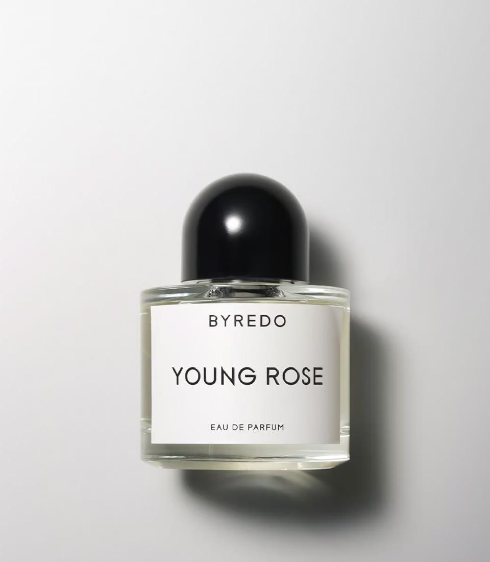 Byredo Young Rose eau de parfum with black cap, luxury Valentine's Day fragrance gift