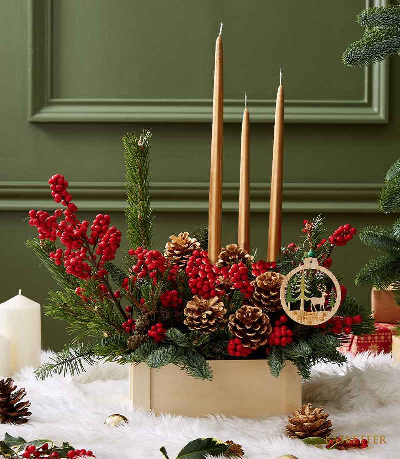Festive Christmas Pinecone Candle Arrangement