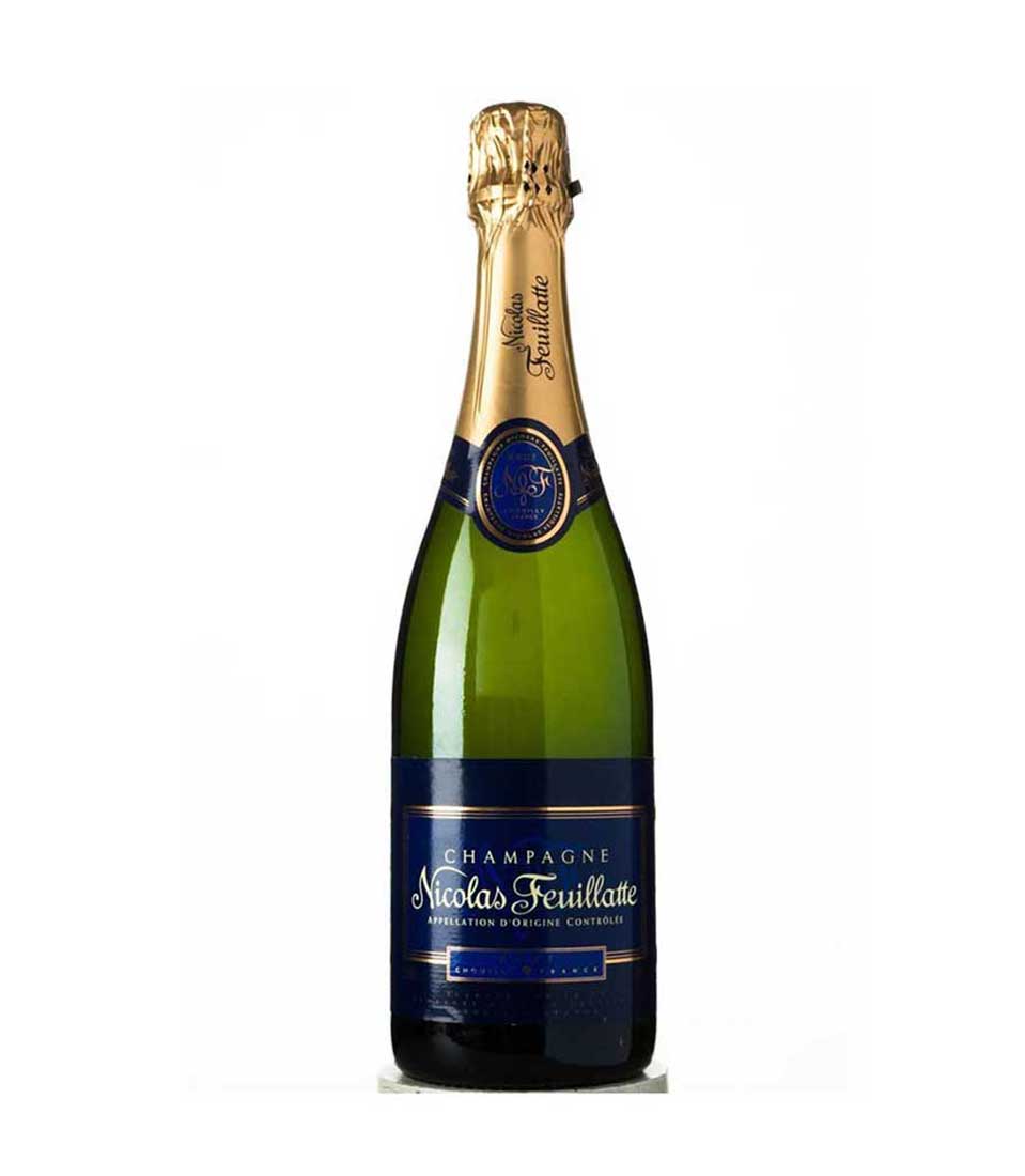 Premium champagne bottle with gold foil and navy label, perfect for luxury Christmas celebrations