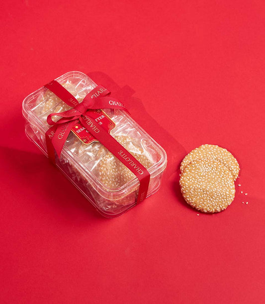 Charlotte Bakery honey sesame cookies with red ribbon gift box for Chinese New Year