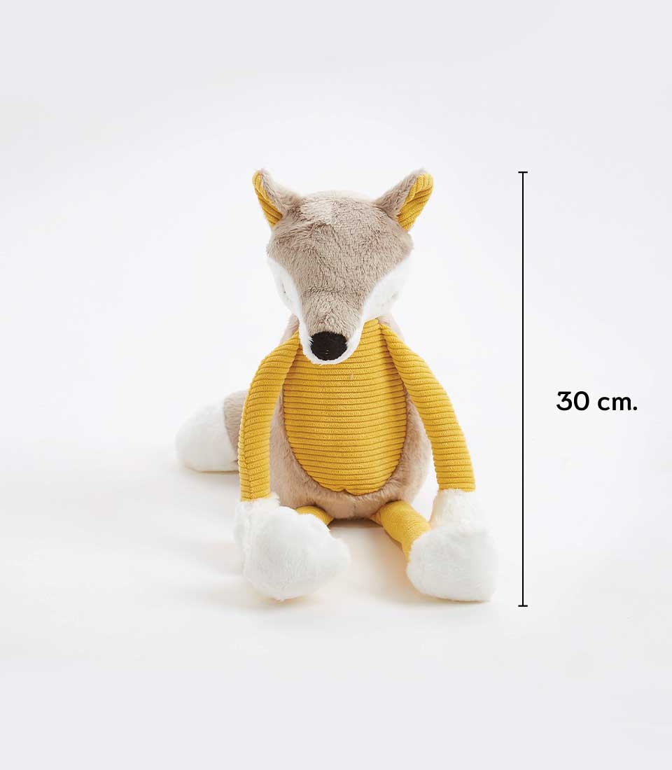 Plush fox toy in soft yellows and grays, a charming gift option from Basketeer's luxury gift basket Bangkok collection.