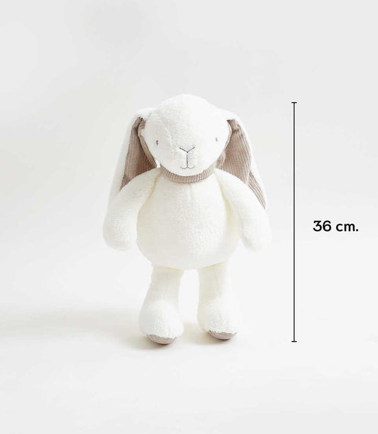 Soft white plush rabbit with floppy ears and beige accents, 36cm tall, for new born baby gifts