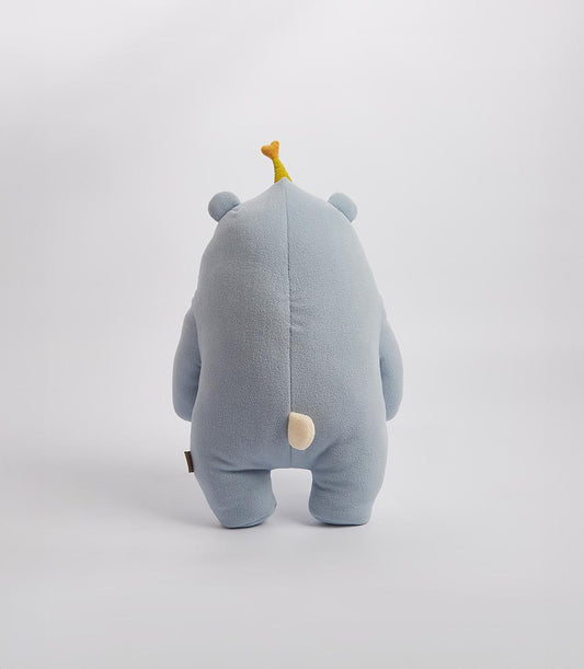 Light blue plush bear with party hat and cream tail, perfect for baby gifting