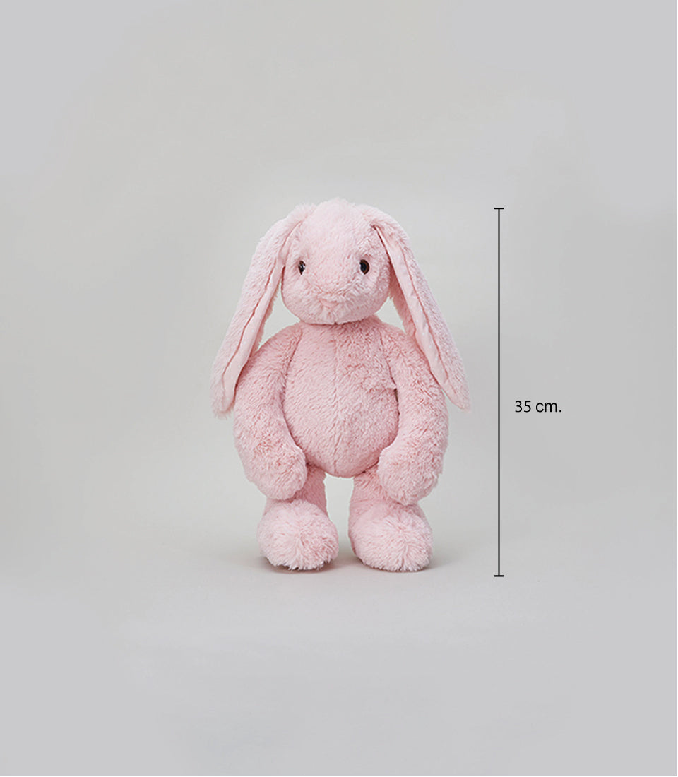 Soft pink plush bunny with floppy ears, 35 cm tall, perfect for babies and kids