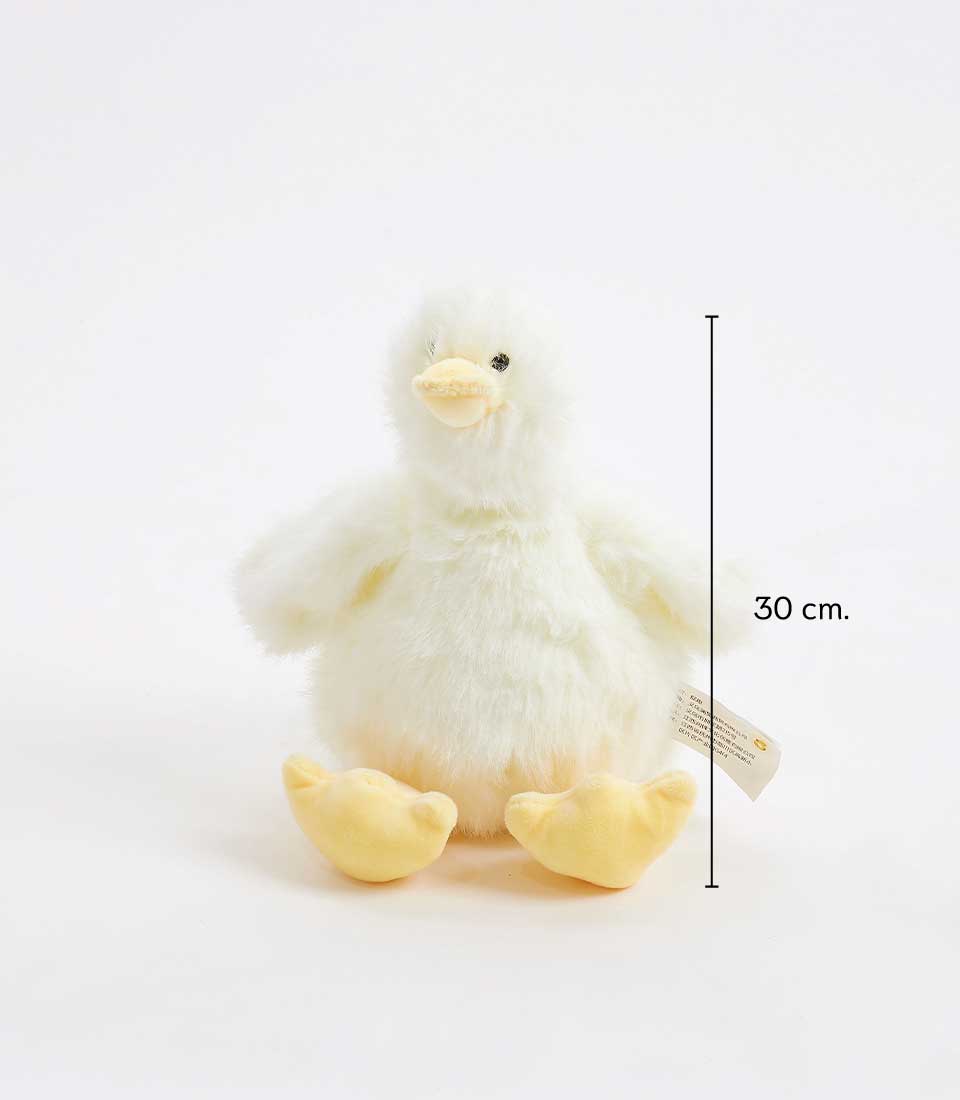 Fluffy yellow duck plush toy, 30cm soft cuddly gift for babies and kids