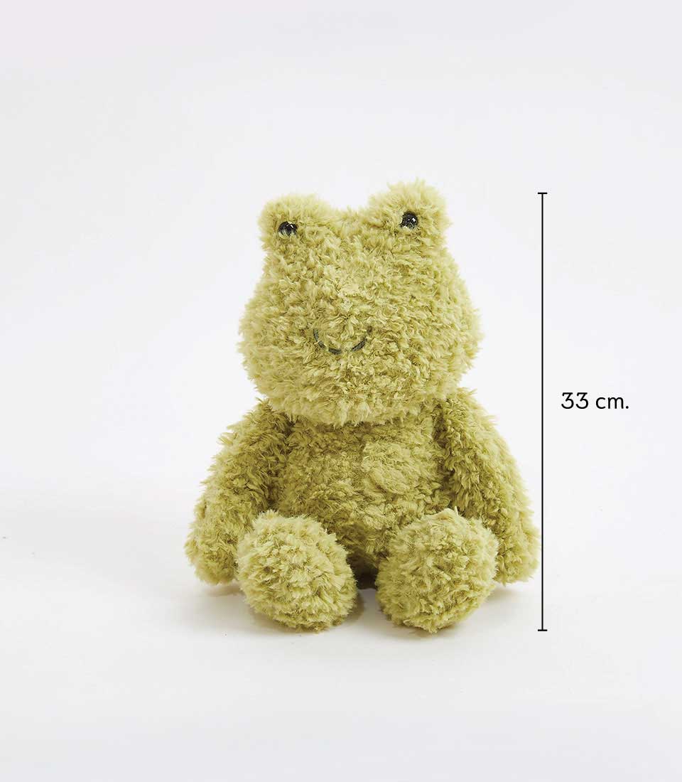Soft green fluffy frog plush toy, 33 cm tall, perfect cuddly gift for babies and kids