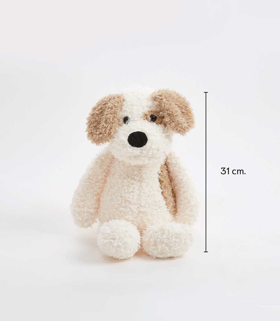 Beige plush puppy soft toy with floppy ears, perfect cuddly companion for babies and kids