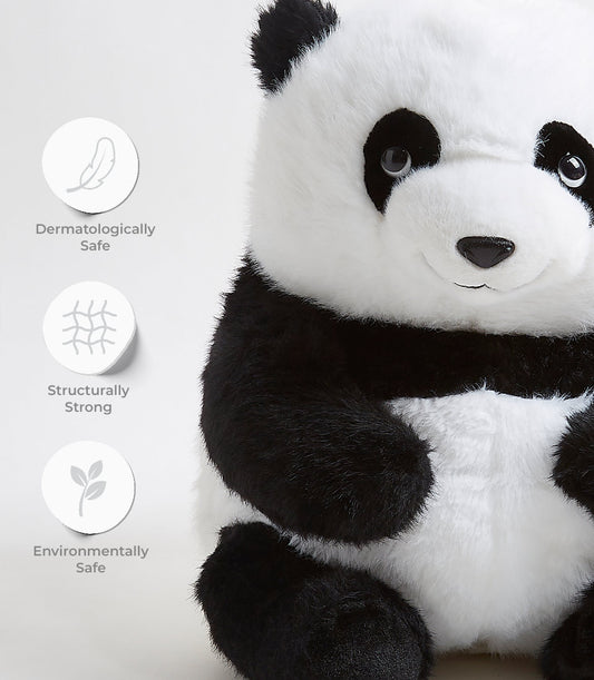 Soft black and white panda plush toy for kids, dermatologically safe and eco-friendly