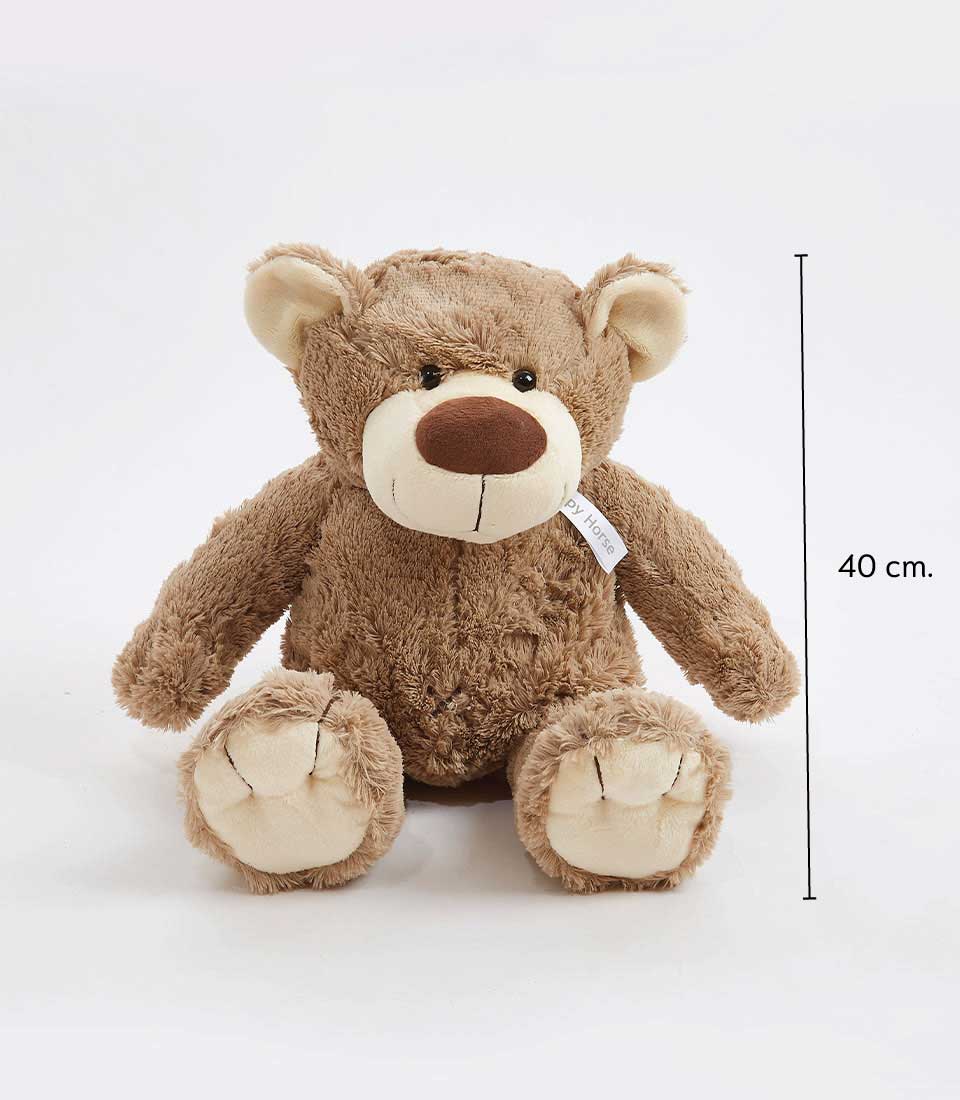Light brown plush teddy bear with beige snout, 40 cm height, perfect soft toy gift for kids