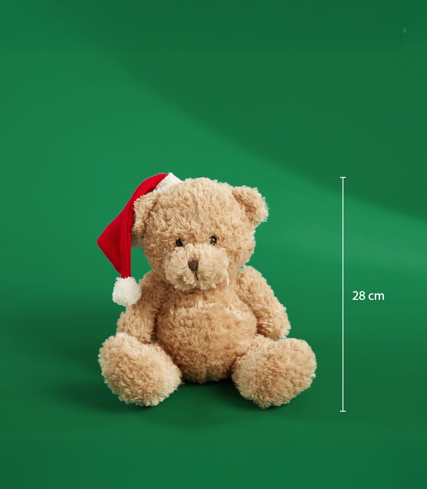Festive Santa teddy bear in light brown plush, 28 cm, Christmas gift hamper accent