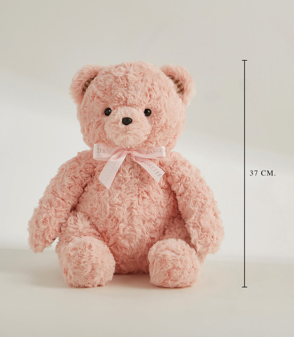 Soft pink plush teddy bear with satin ribbon, 37cm cuddly companion gift