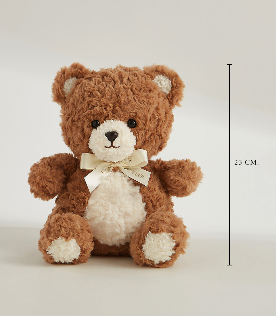 Brown and cream plush teddy bear with bow, 23cm height luxury gift toy