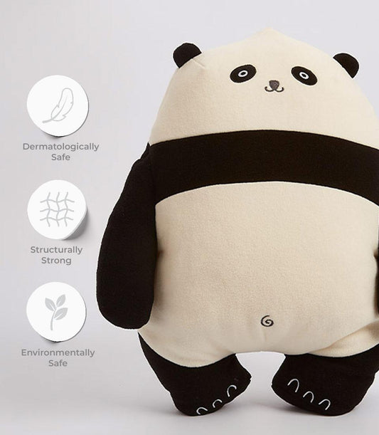 Soft plush panda toy with black and white design, dermatologically safe for kids and babies