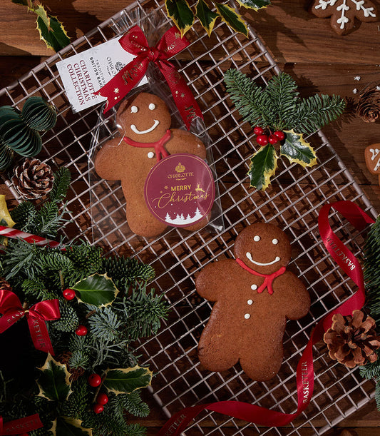 Charlotte Bakery gingerbread cookies, a British bakery Thailand treat, iced with smiles and packaged for holiday gifting in Bangkok.