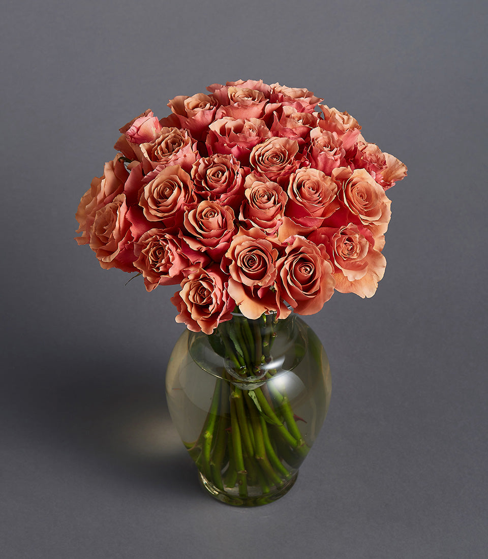 Blooming Toffee Roses Bouquet in dusty rose and coral tones, Valentine's Day gift for her