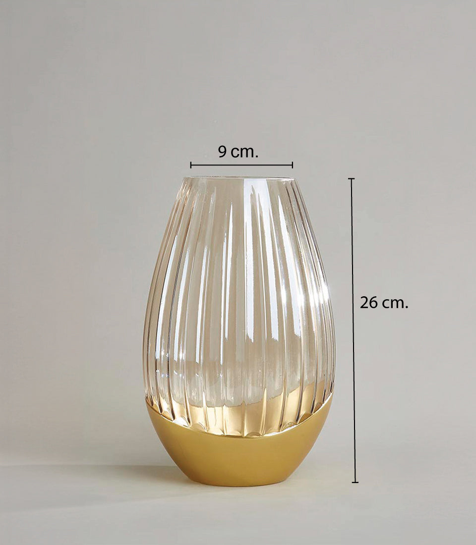 Golden-base ribbed glass vase with elegant teardrop silhouette, premium gift accessory