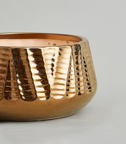 Luxe Mirage gold hammered metallic vase with textured finish and rose gold interior