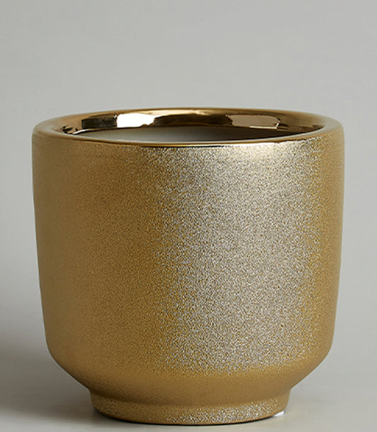 Shimmering gold ceramic vase with matte textured finish and polished rim for luxury gifting