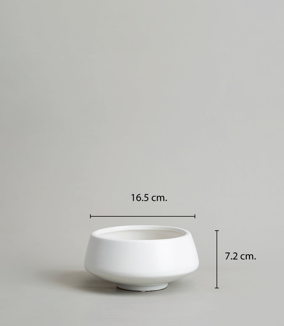 White ceramic bowl vase, 16.5cm wide, minimalist gift planter