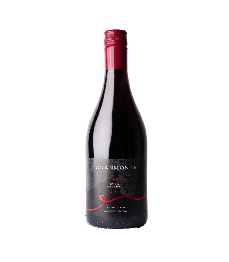 Premium Spring Syrah Cabernet red wine gift with dark glass bottle and red foil seal