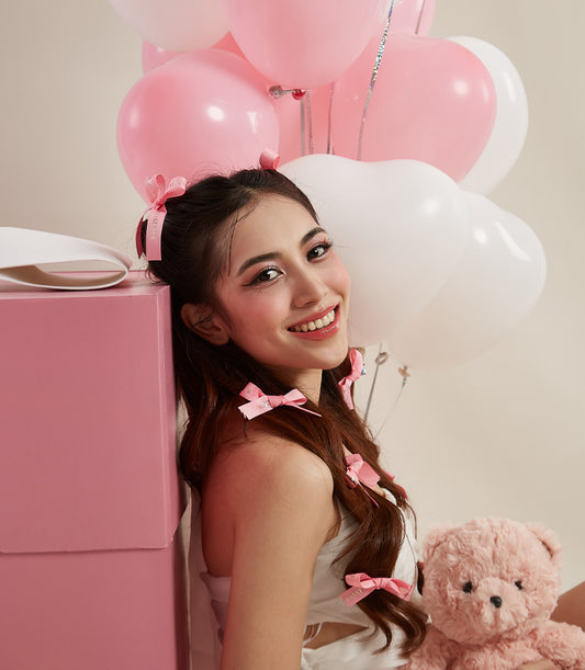 Basketeer Valentine's gift: pink box with teddy bear and balloons. A sweet, same-day gift delivery for someone special in Bangkok.