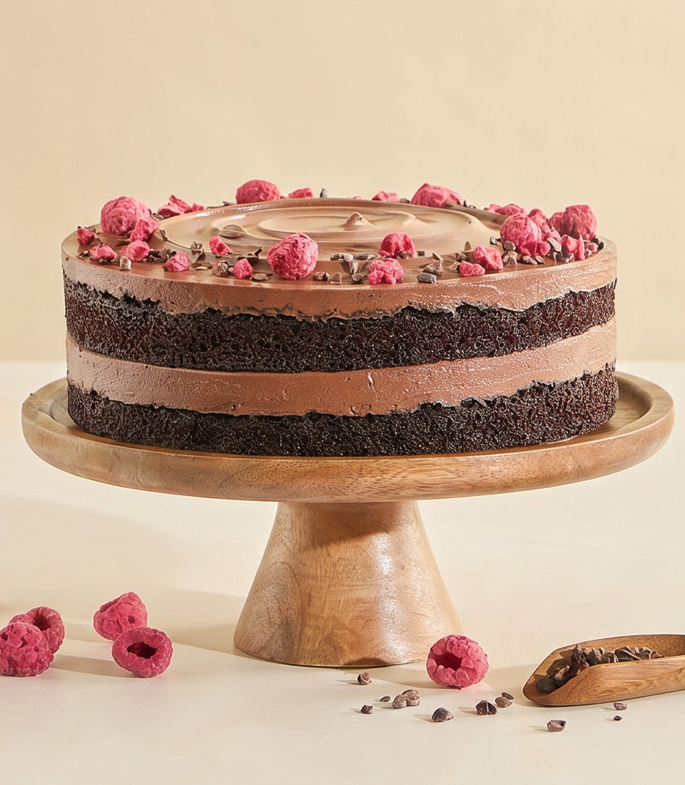 Vegan Chocolate Fudge Raspberry Cake