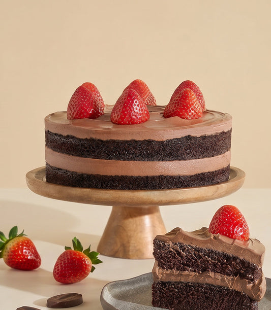 Vegan Chocolate Fudge Strawberry Cake