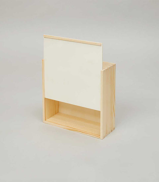 Light pine wooden storage box with cream panel and natural grain finish