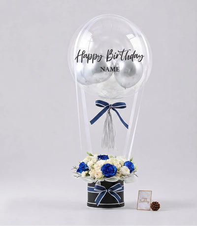 White Blue Roses Balloon Box