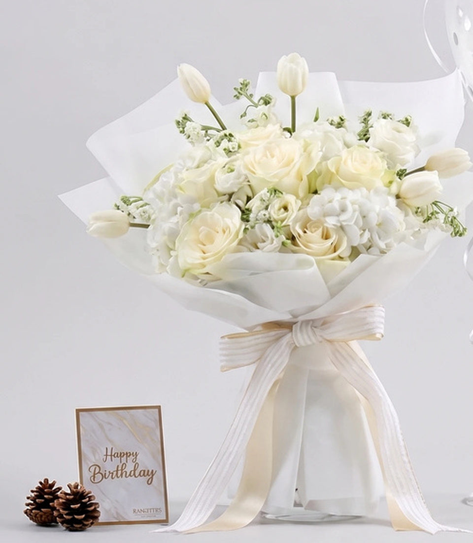 Gray Balloon & White Bouquet Combo