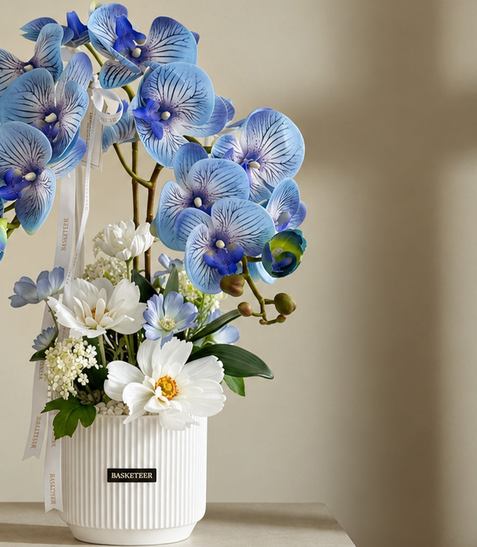 Sky Blue Phalaenopsis Artificial Flower Vase