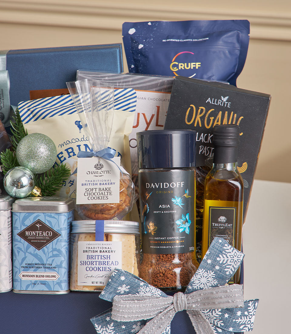 Luxury gourmet gift hamper with truffle, bird's nest, chocolate treats, premium tea and coffee for New Year celebrations