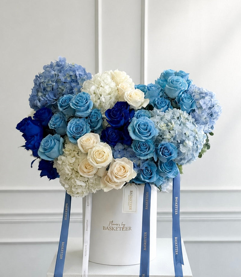 Ocean Blue Rose & Hydrangea Leather Flower Box
