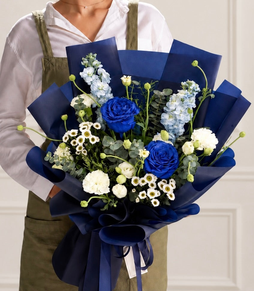 Azure Whisper Tinted Blue Rose Bouquet