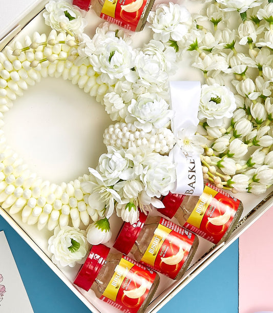 Luxury Mother's Day gift box with Thai jasmine garland and bird's nest wellness bottles