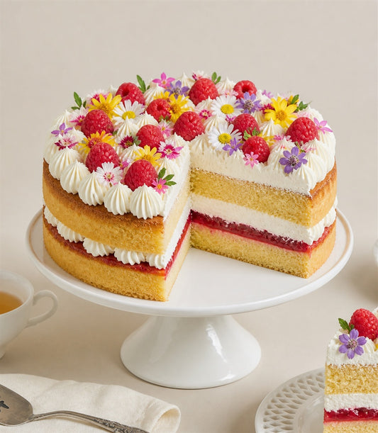 Charlotte Bakery's artisan round sponge cake with fluffy buttercream, sweet