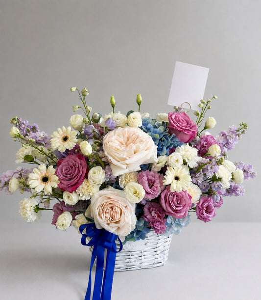 Pastel Rose & Hydrangea Flower Basket