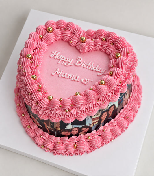 Pink Heart Custom Photo Birthday Cake