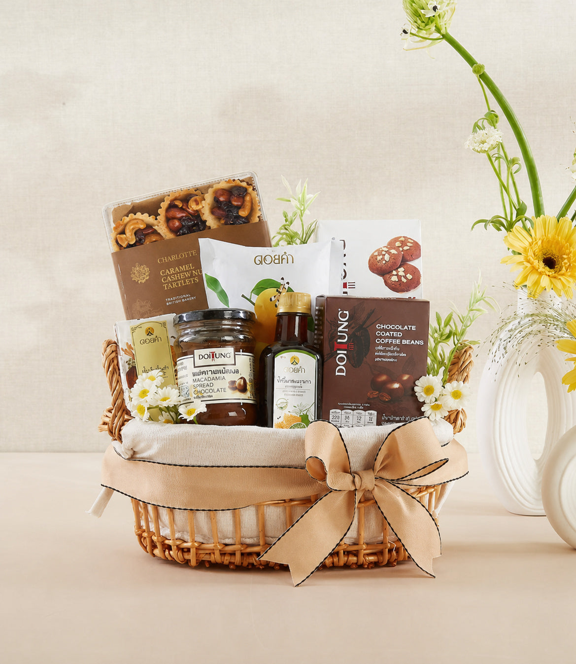 Basketeer luxury gift hamper with caramel cashew tartlets, macadamia truffle spread