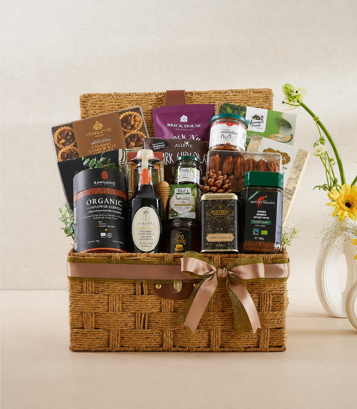 Basketeer's luxury gourmet hamper with organic coffee, balsamic glaze, premium