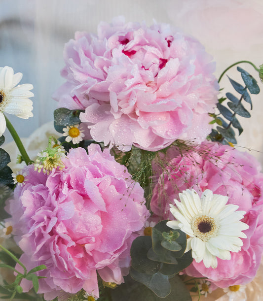 Pink Peony and White Garden Bouquet