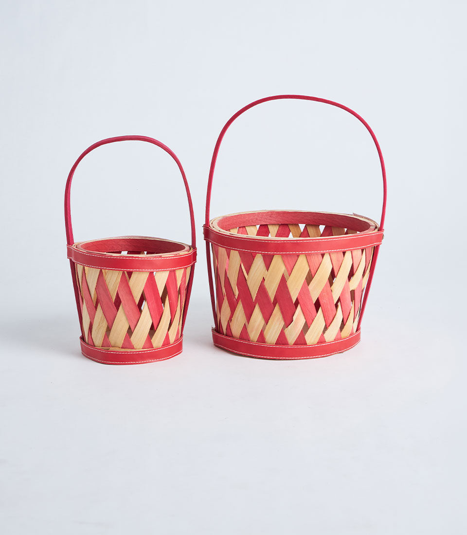 Basketeer's premium two-tone bamboo baskets, featuring a