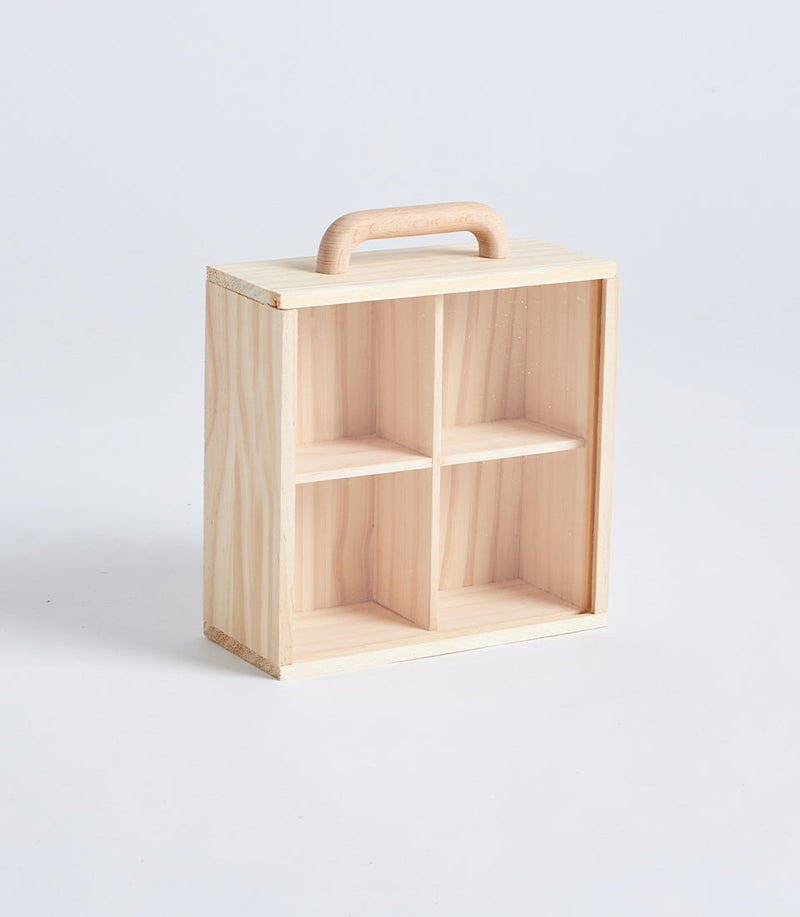Natural Wood Compartment Gift Box with Handle