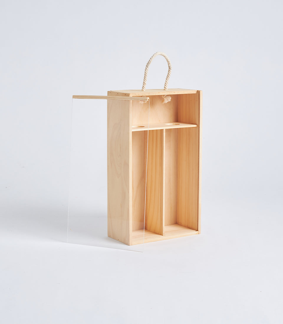 Natural Wood Wine Gift Box with Accessories Compartments