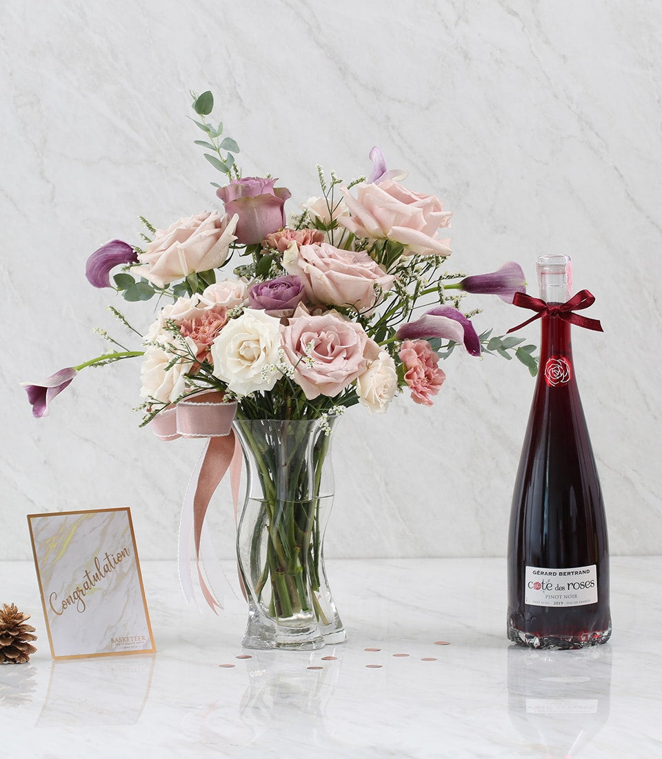 Blush Elegance Flowers & Pinot Noir Gift Set